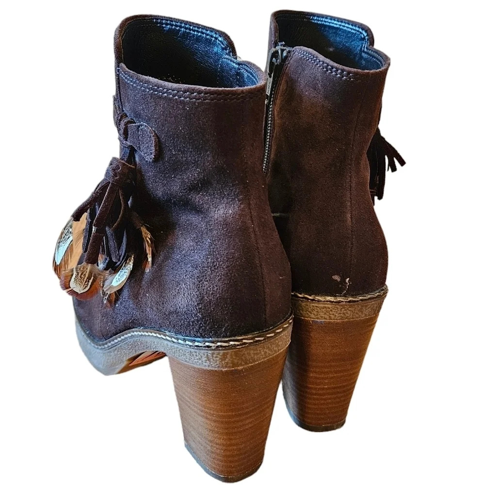 Gabor Brown Suede Leather Boho Ankle Boots High Heel Platform Booties Size  37. - Picture 10 of 13